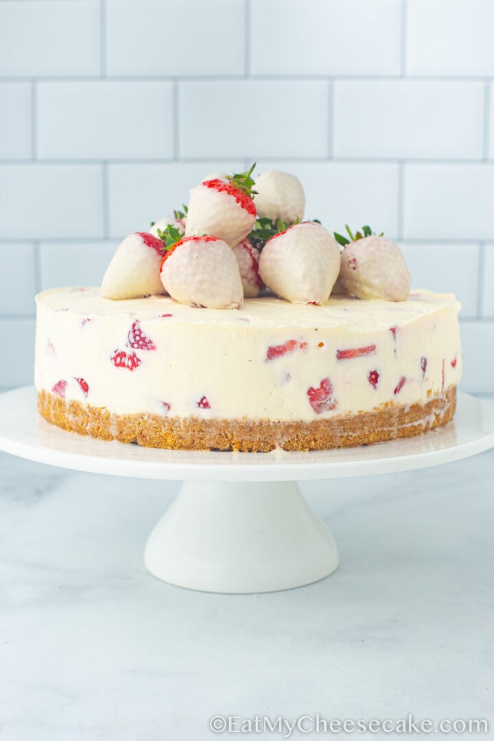 decorated white chocolate cheesecake.