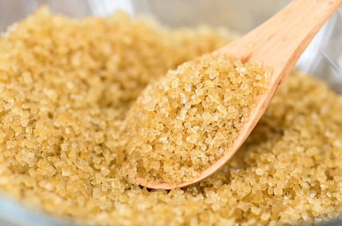 Dark brown sugar granules.