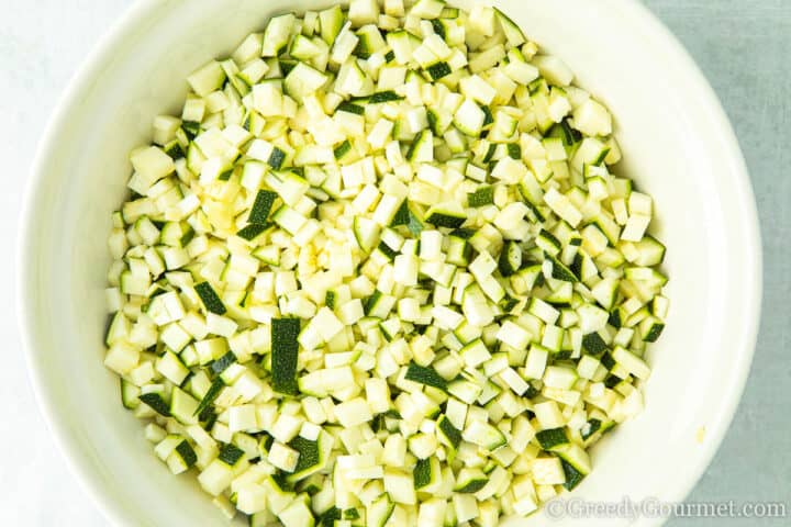 bowl of courgette cut into small cubes