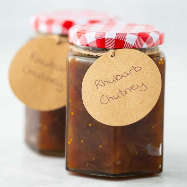 two glass jars or rhubarb chutney,