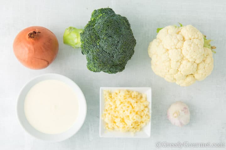 ingredients for cauliflower and broccoli soup.