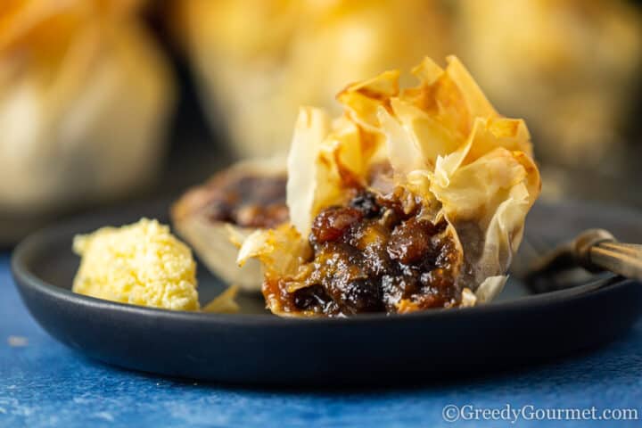 Cooked filo pastry mince pies.