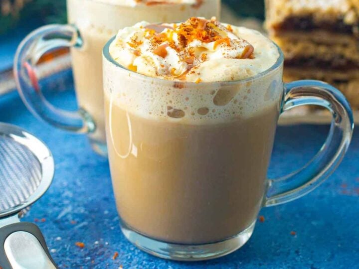 eggnog latte sprinkled with cinnamon.