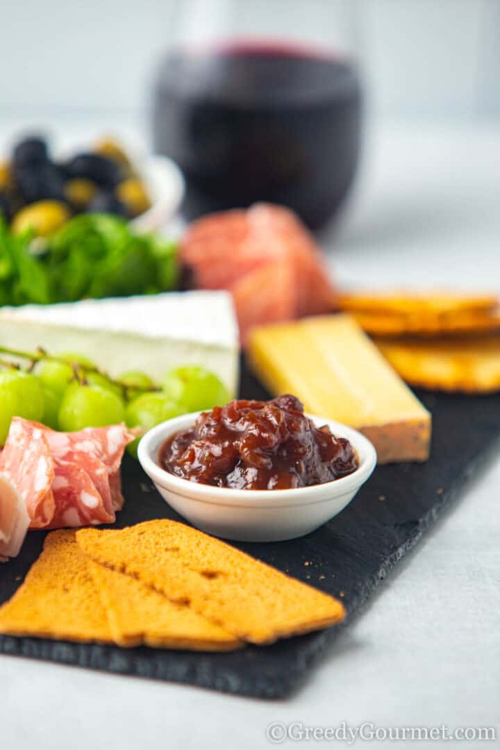 Gooseberry chutney with a charcuterie board.