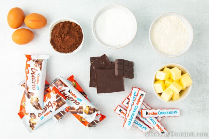 Ingredients for kinder bueno brownies.