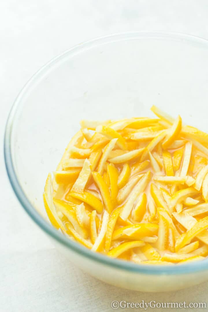 Lemon rinds in water.