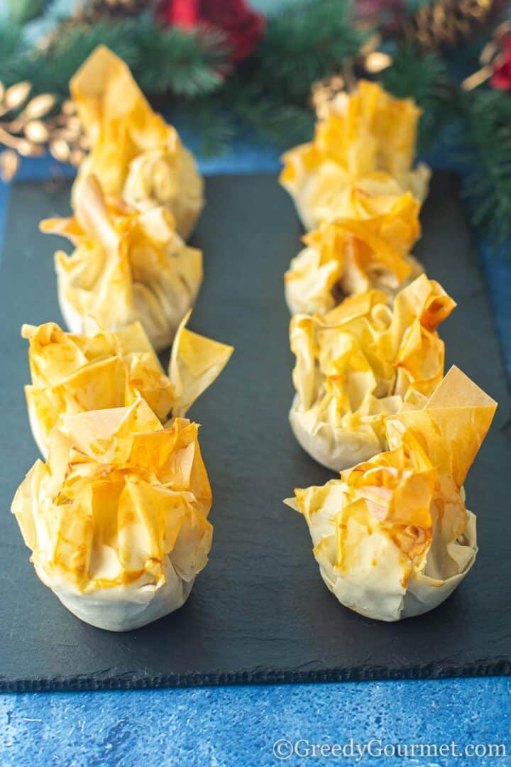 golden crispy cooked filo pastry mince pies.