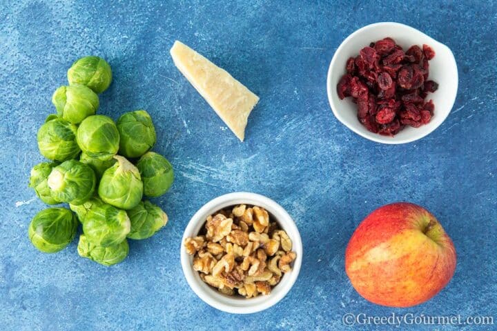 ingredients for shaved brussels sprouts salad.