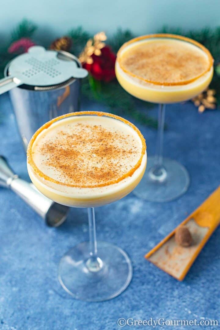 eggnog martini in a tall martini glass 