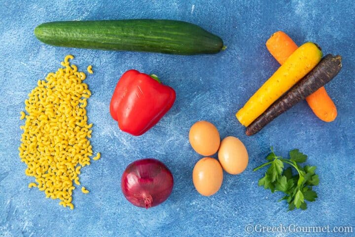 ingredients for classic macaroni salad.