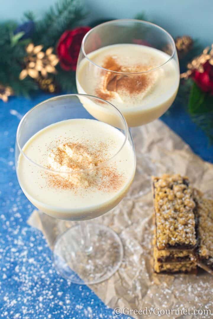 a glass of rumchata eggnog