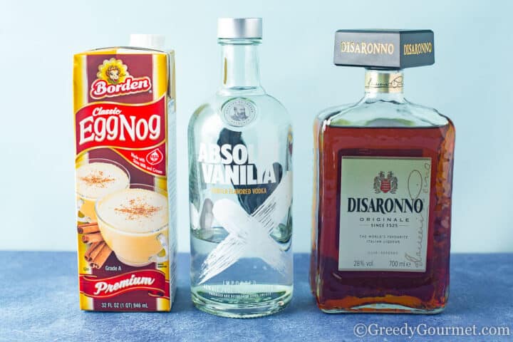 ingredients for eggnog martini on a table