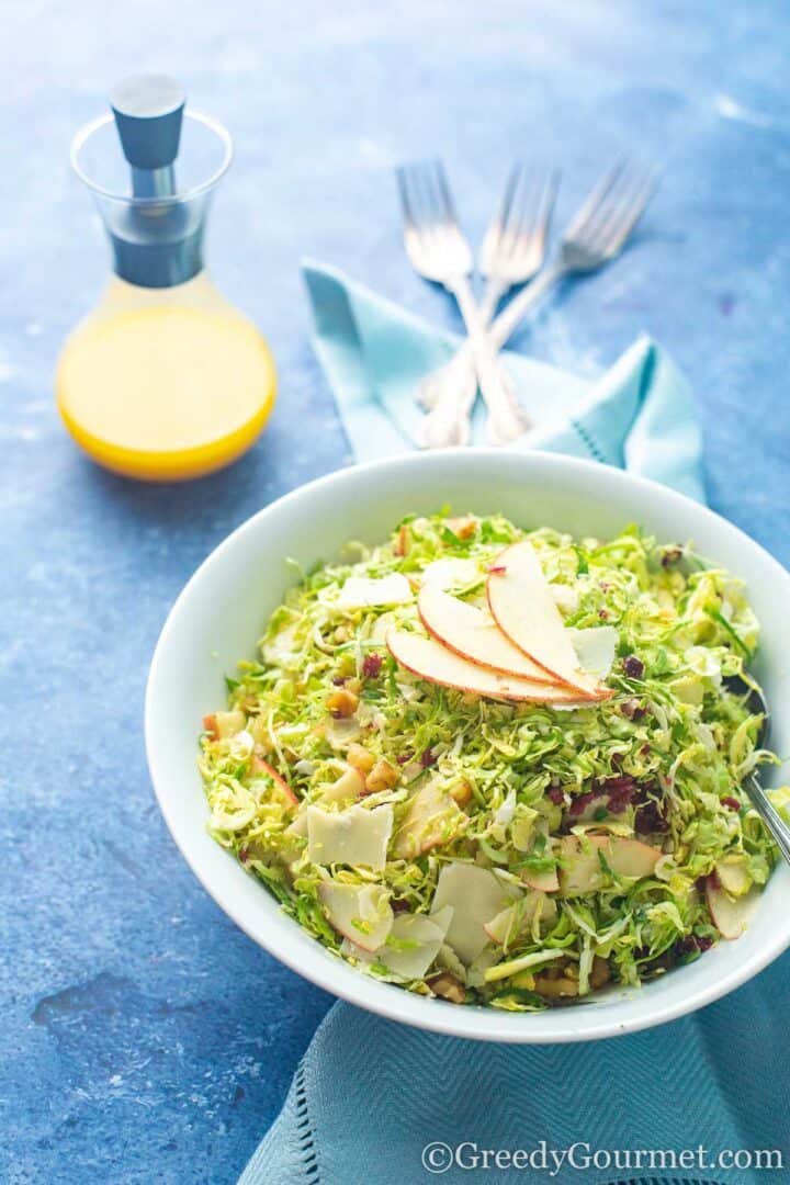bowl of brussels sprouts salad,
