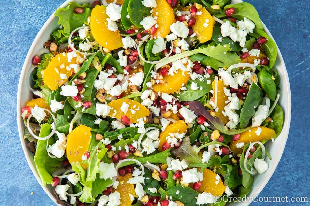 Salad with feta cheese sprinkled on top