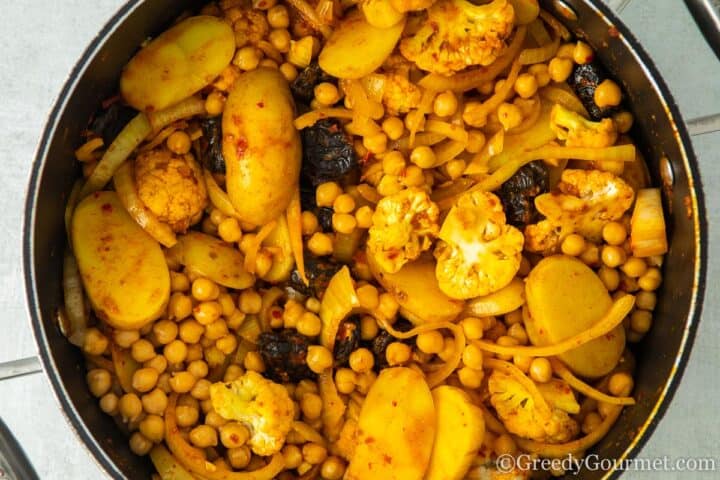 marinated chickpeas and vegetables.