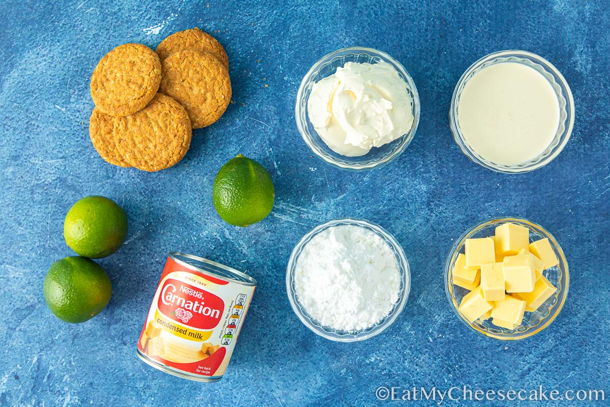 ingredients for lime cheesecake.