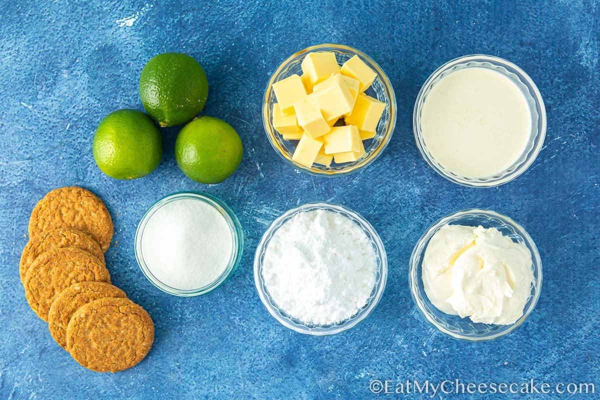 Ingredients for key lime cheesecake pie.