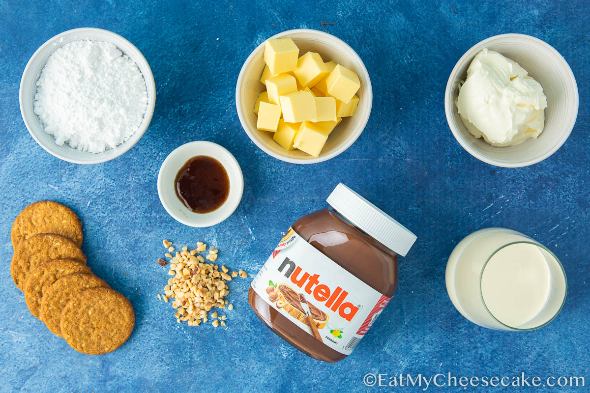 ingredients needed to make no bake Nutella cheesecake.