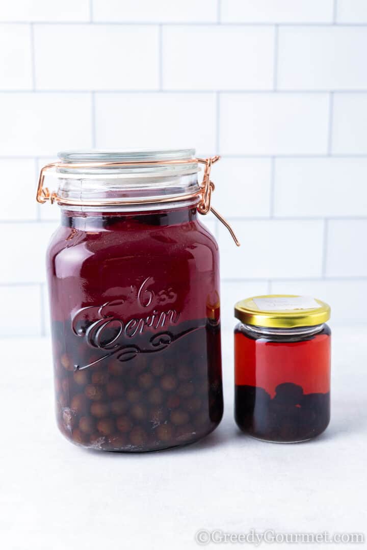 jar of sloe berry vodka.