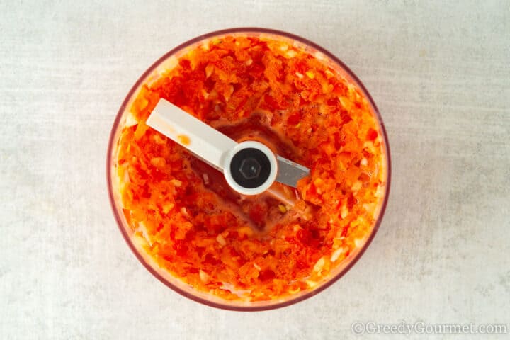 blended red pepper and garlic.