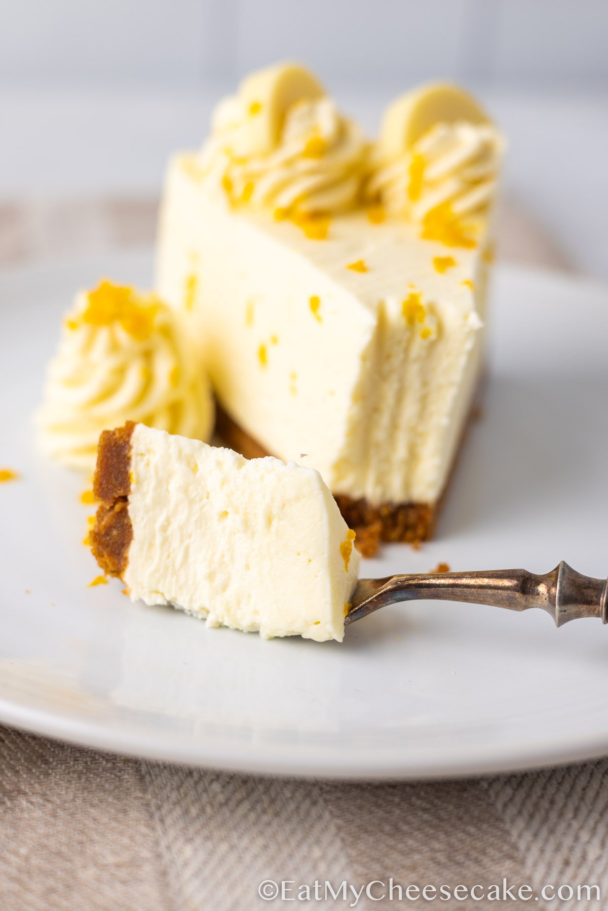 slice of white chocolate orange cheesecake.