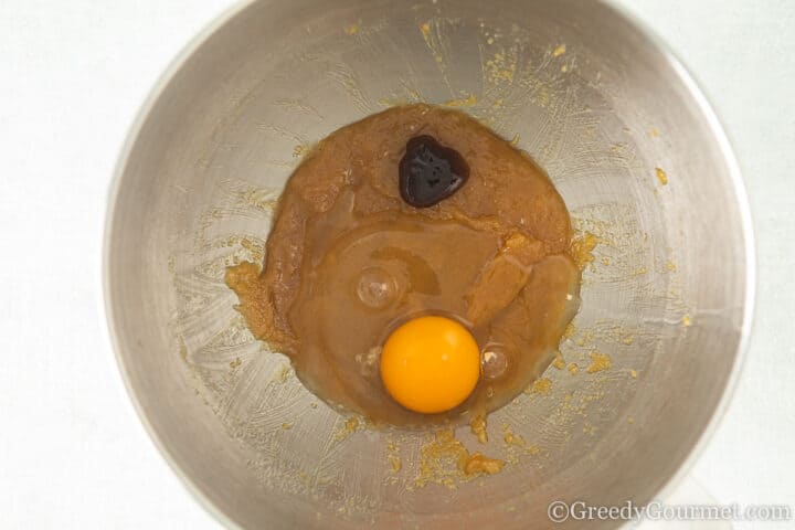 egg vanilla paste in a mixing bowl.