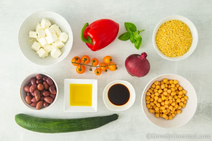 ingredients for orzo salad.