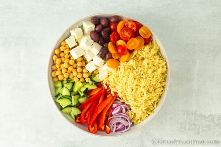 ingredients for salad in bowl.