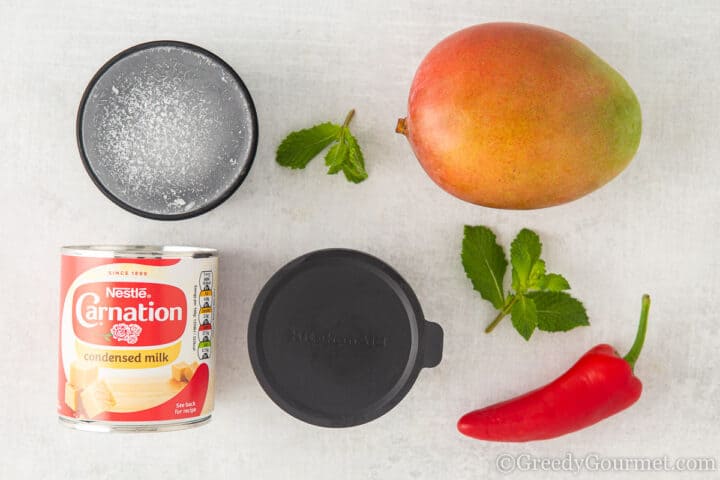 Ingredients for mango bingsu.