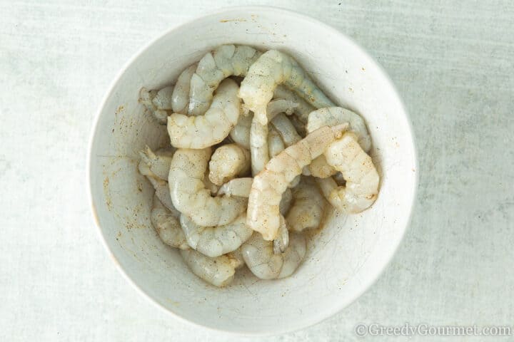 Marinating prawns.