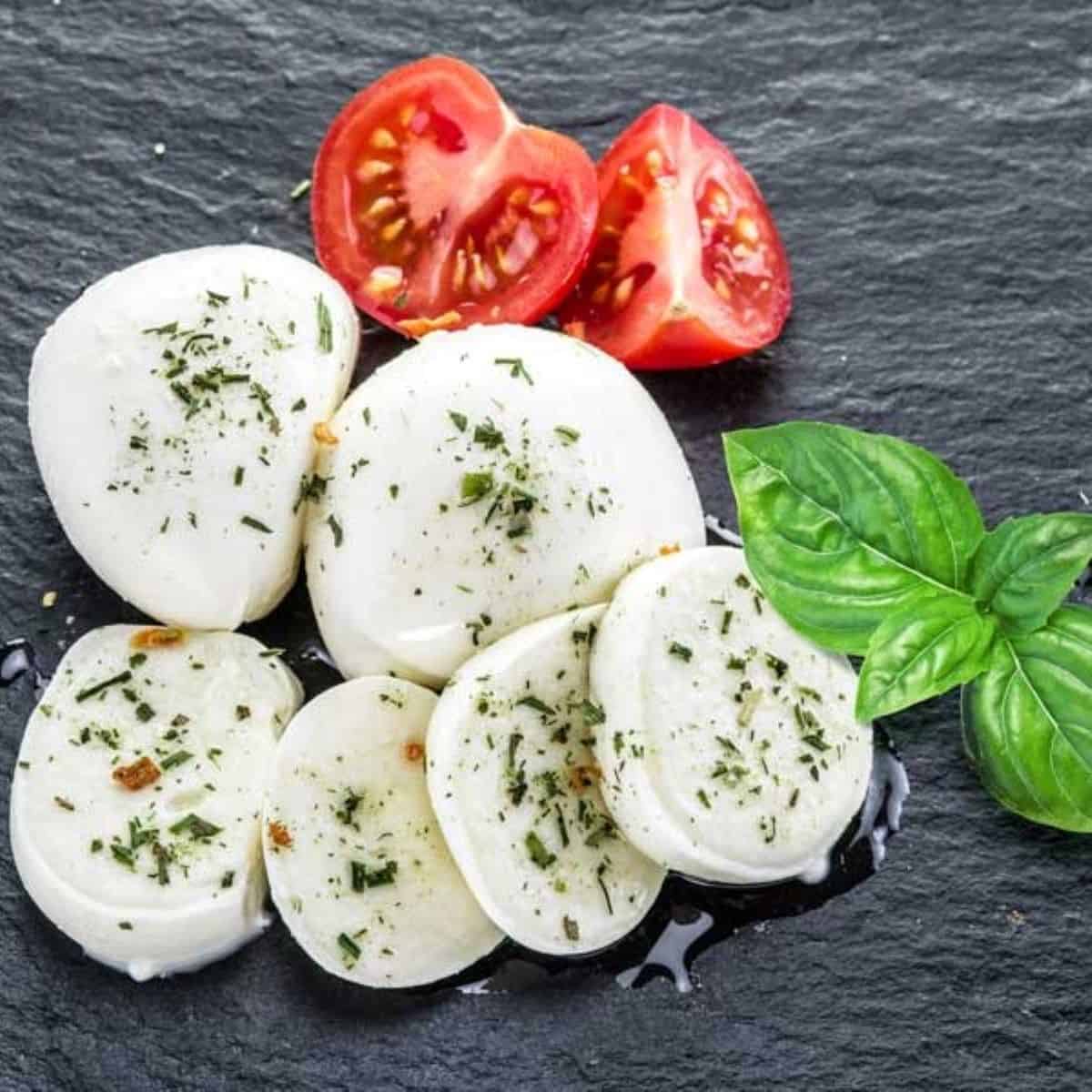 mozzarella slices with tomato.