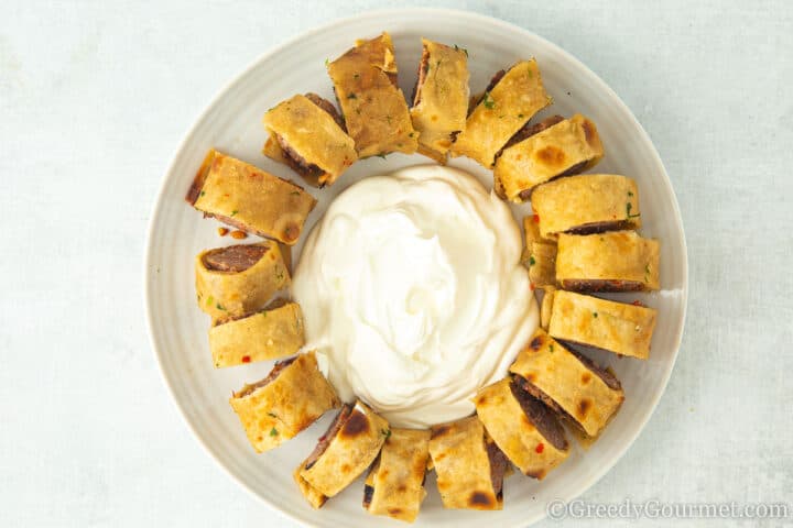 yogurt on plate with lamb beyti.