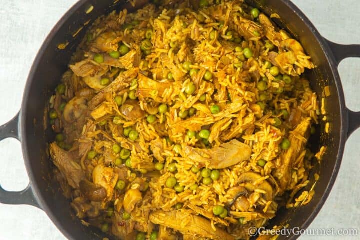 boil biryani until cooked.