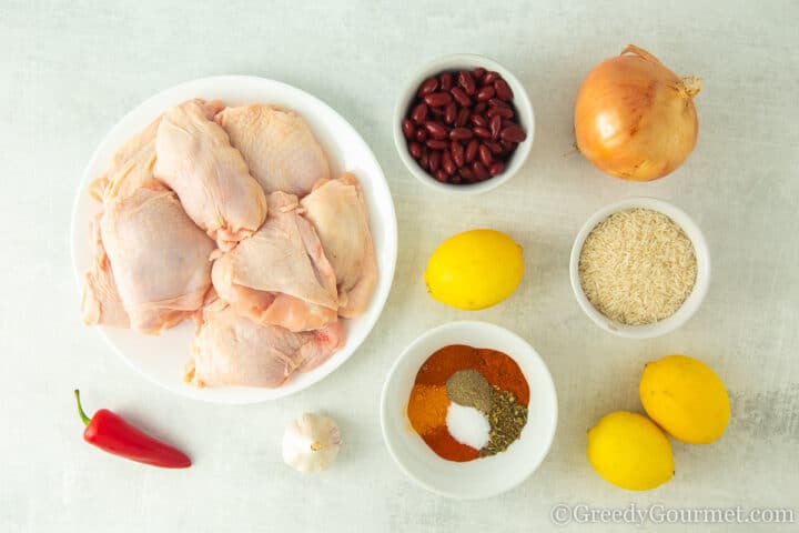 ingredients for one pot chicken and rice.