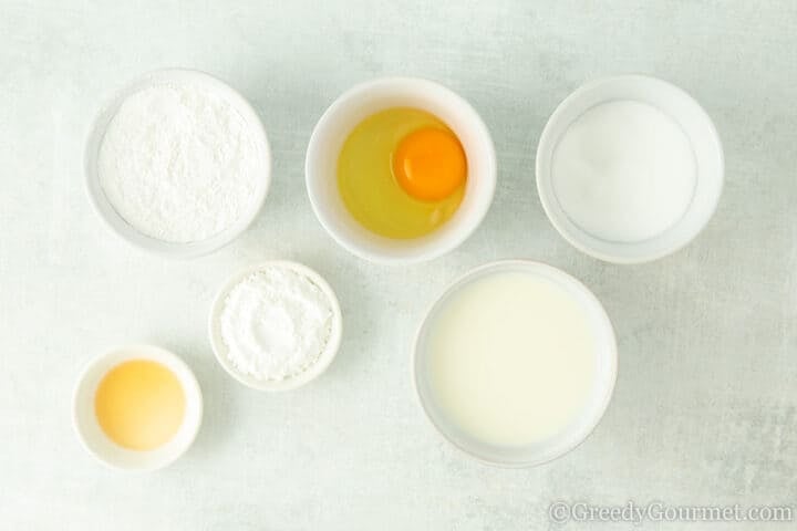 Ingredients for mochi waffles on a table.