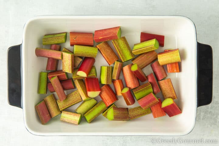 cut up rhubarb pieces.