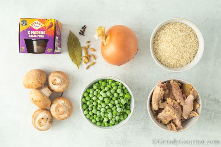 ingredients for leftover turkey biryani.