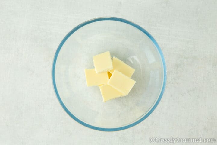white chocolate blocks in a bowl.