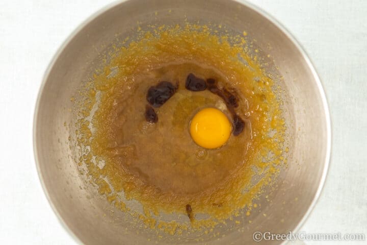 add egg and vanilla to mixture.