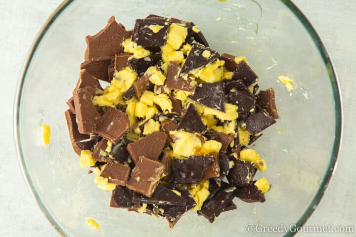 butter and chocolates in a bowl.