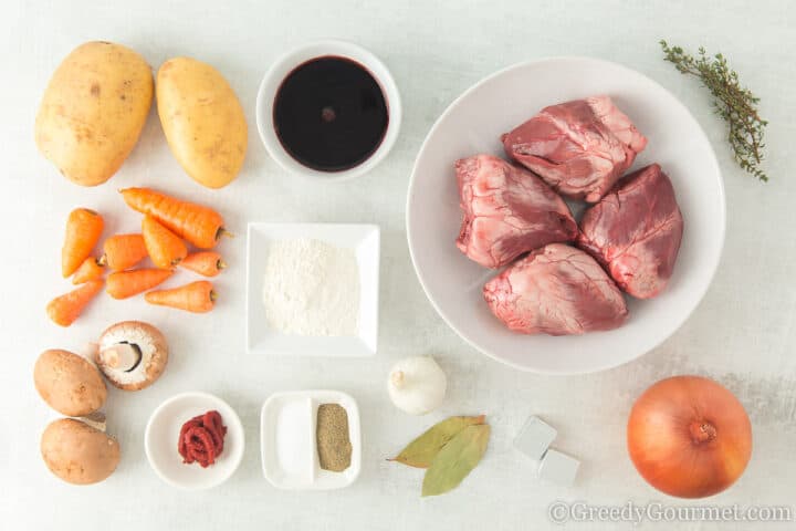 ingredients for lamb heart stew.