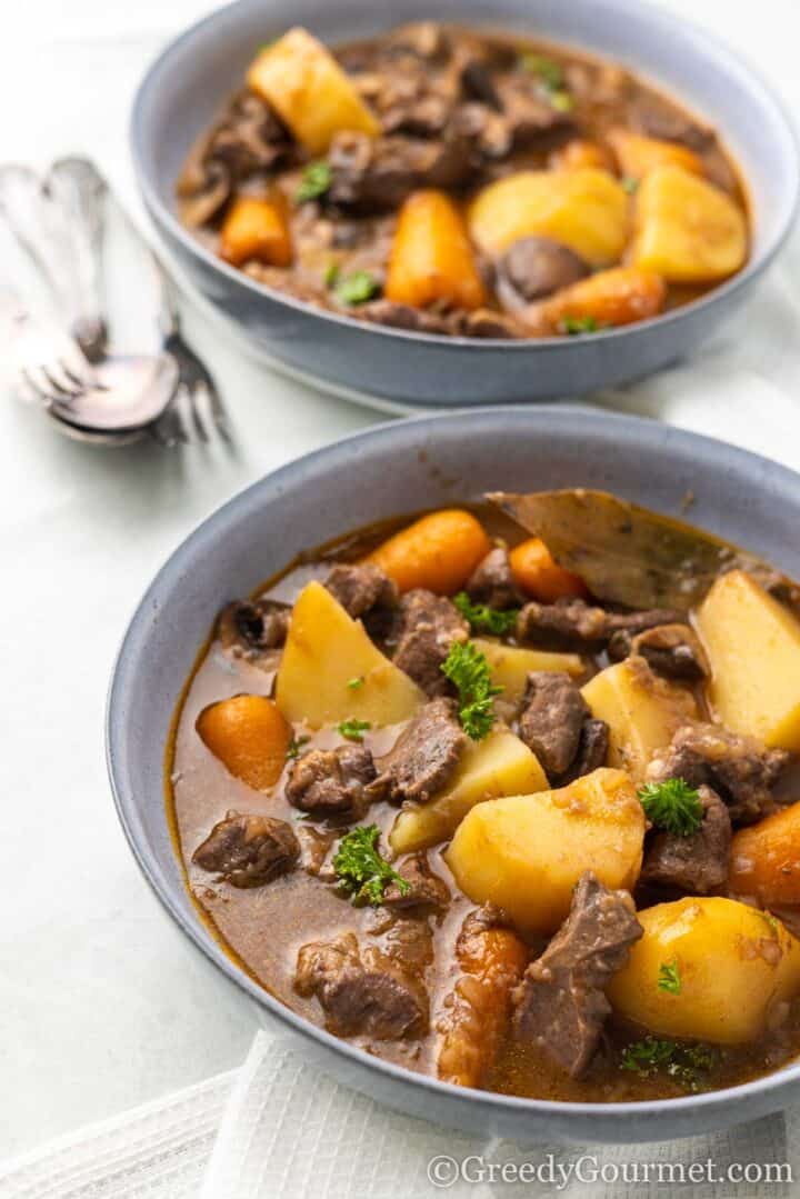 serving of lamb heart stew.