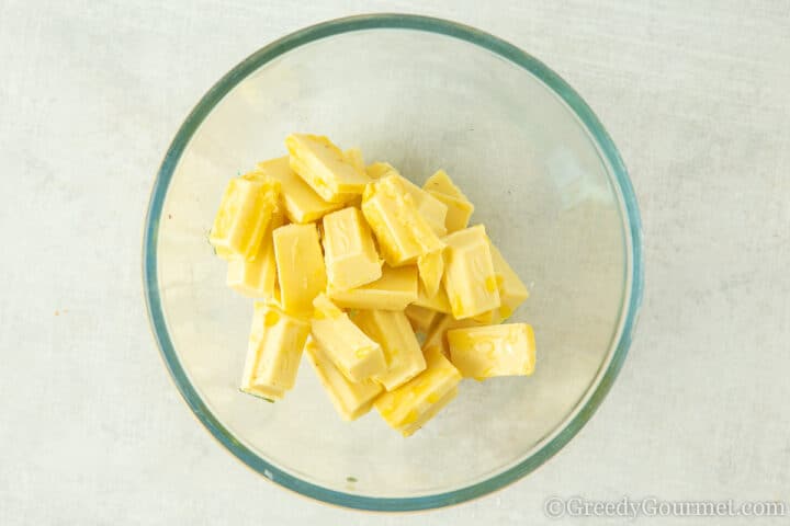 white chocolate pieces in a bowl.