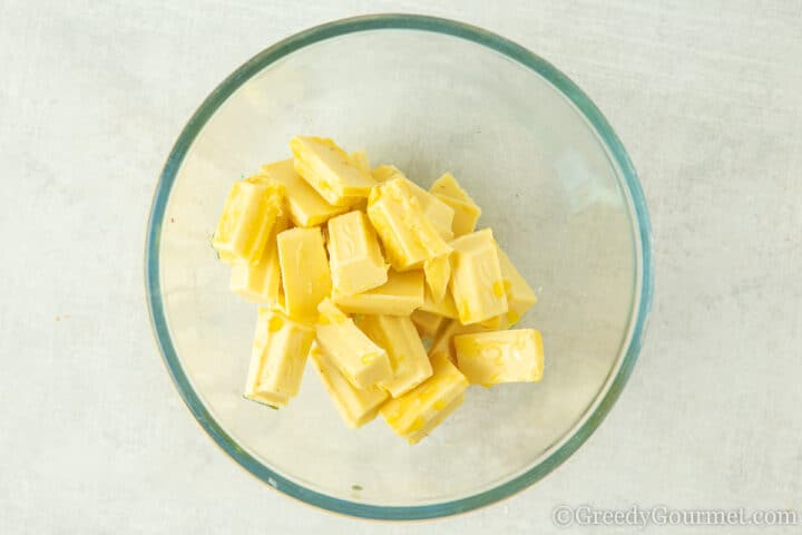white chocolate pieces in a bowl.