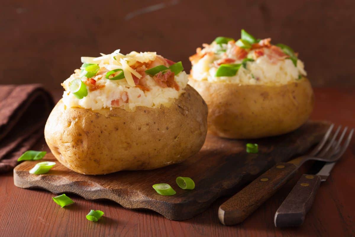 baked potato with bacon.