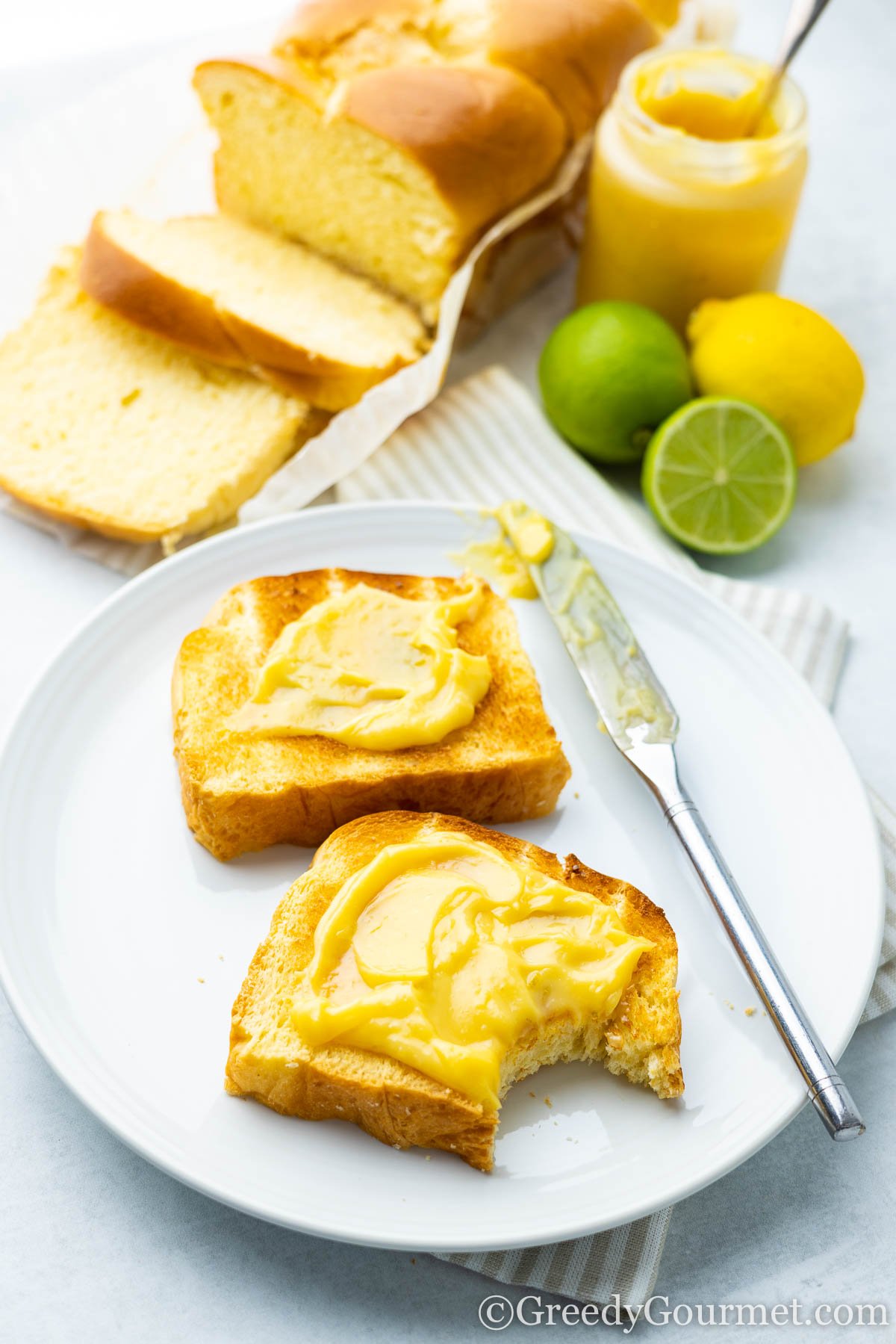 lemon and lime curd on toast.