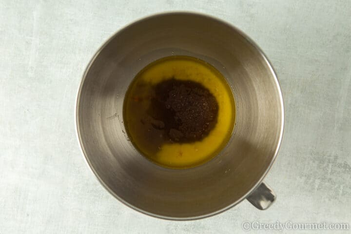 butter and sugar in mixing bowl.