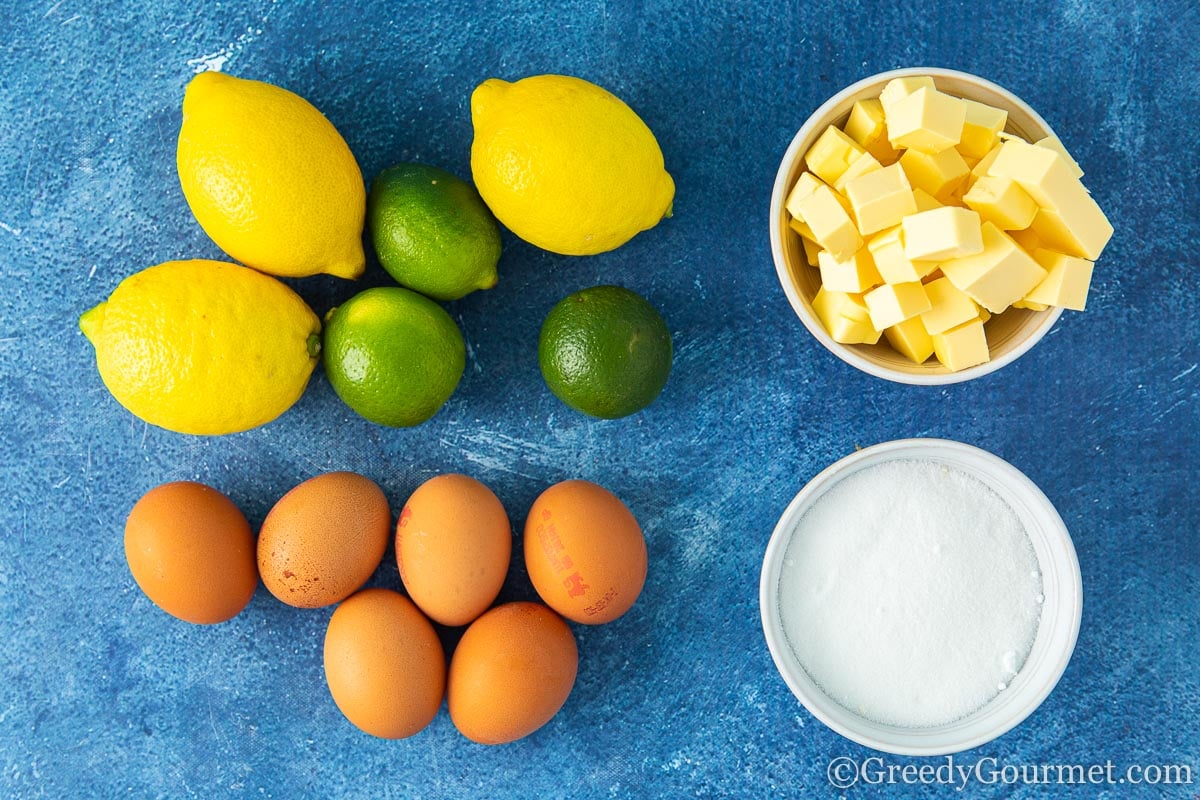 ingredients for lemon and lime curd.