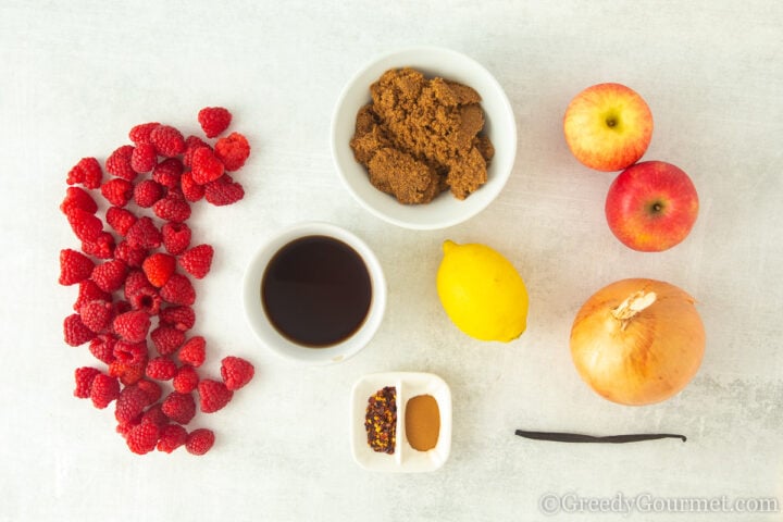 ingredients for raspberry chutney.