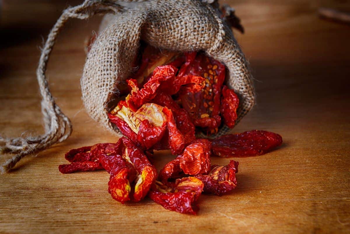 sun dried tomatoes in a pile.